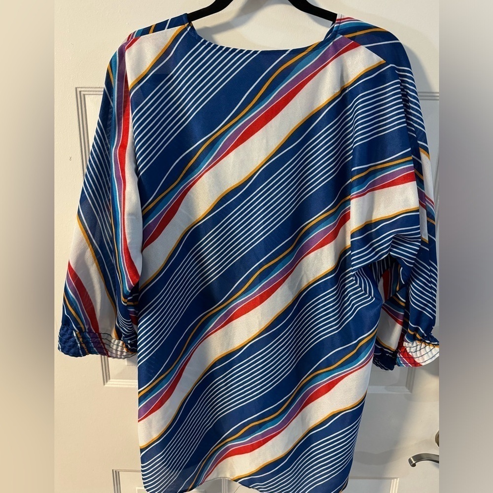 VTG 70s Smartique Tunic Coverup Striped Dress 3/4 Sleeve Boho Indie Vacation - Picture 7 of 10